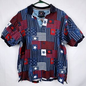 Chaps Ralph Lauren Patriotic Flag‎ Star Patchwork Polo Shirt Men's Medium